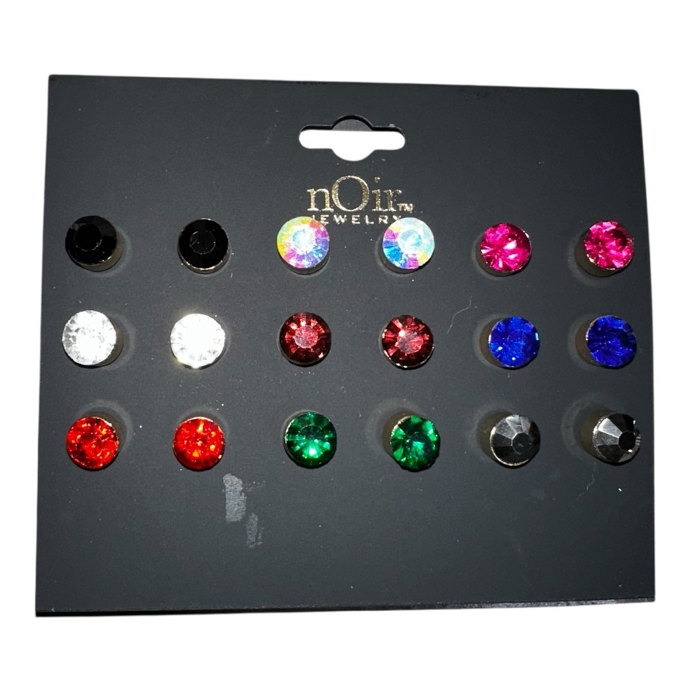NEW NOIR Earrings 9 Large Colored‎ Stones Post Stud Colorful Variety